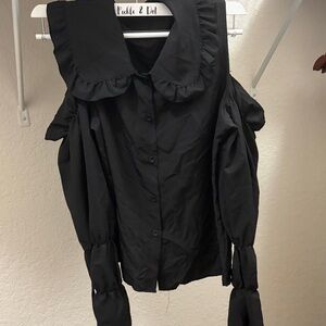 Black Ruffle Collar Blouse